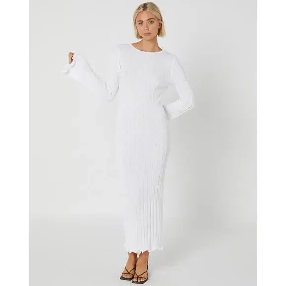 NWT SNDYS Baha Long Sleeve White Maxi Knit Dress Size M Cover-up Revolve - Picture 2 of 10